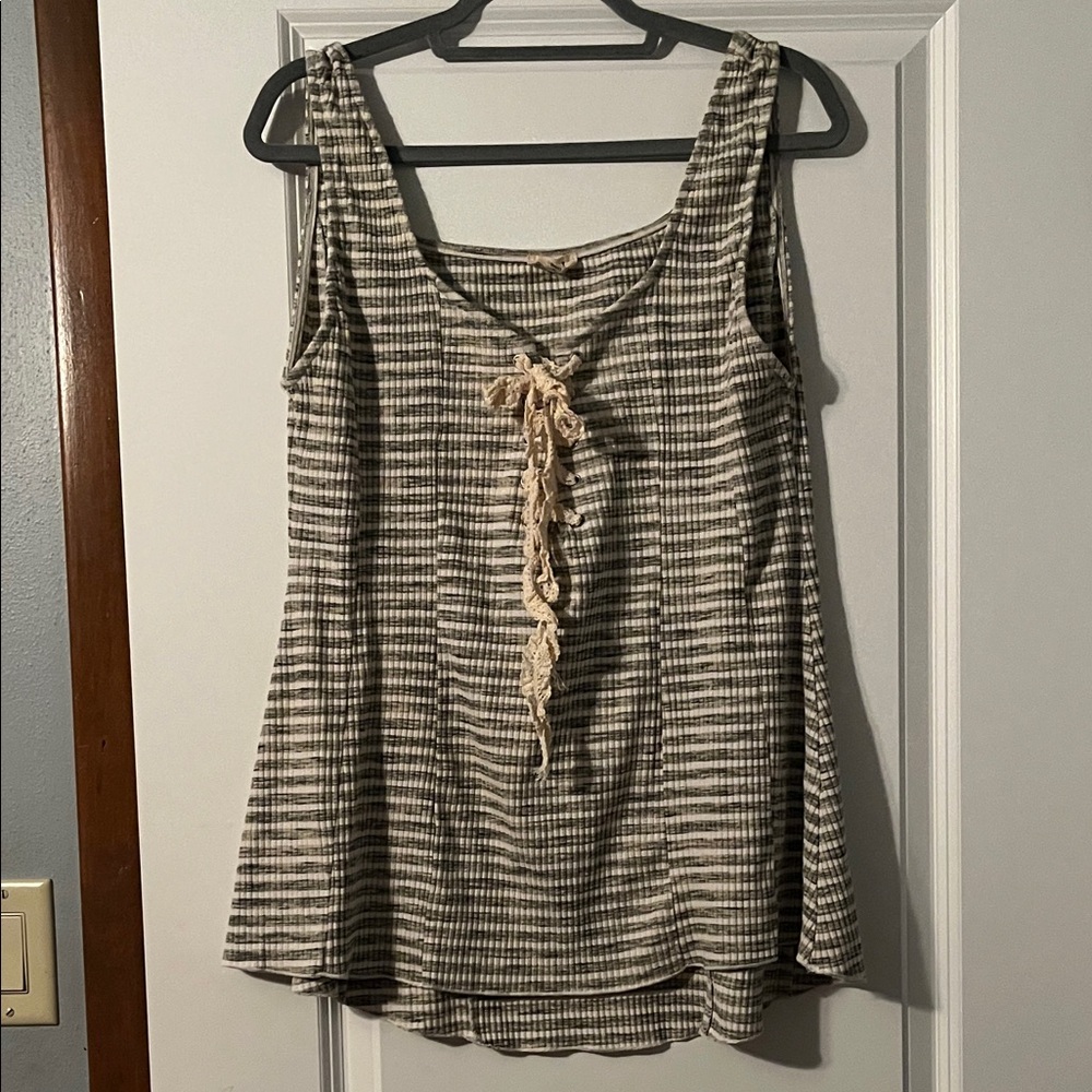 POL Black and White Striped Tank Top with Tie